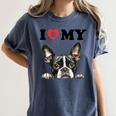 Boston Terrier I Heart My Dog Dog Lover Women's Comfort Colors T-Shirt Denim