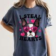 Boston Terrier Heart Glasses Girls Bostie Valentines Day Women's Comfort Colors T-Shirt Denim