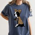 Boston Terrier Lover I Love Mom Tattoo Leopard Women's Comfort Colors T-Shirt Denim
