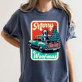 Boston Terrier Merry Christmas Tree Truck Santa Dog X-Mas Women's Comfort Colors T-Shirt Denim