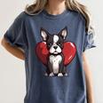 Boston Terrier Mom Dad Bostie Dog Lover Valentines Day Women's Comfort Colors T-Shirt Denim