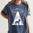 Boston Terrier Mom Dad Dog Alien UFO For Men Women Women's Comfort Colors T-Shirt Denim