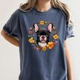 Boston Terrier Mom Floral Bostie Dog Lover Flowers Cute Women's Comfort Colors T-Shirt Denim