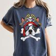 Boston Terrier Pirate T Shirt Jolly Roger Crossbones Skull Women's Comfort Colors T-Shirt Denim