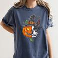 Boston Terrier Pumpkin Jack O Lantern Halloween Women's Comfort Colors T-Shirt Denim
