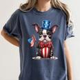 Boston Terrier Puppy Dog Holds His American Flag 4th Of July Women's Comfort Colors T-Shirt Denim