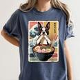 Boston Terrier Ramen Noodles Japanese Art Retro Ocean Waves Women's Comfort Colors T-Shirt Denim