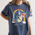 Boston Terrier Riding Dinosaur T-Rex Boys Kids Rainbow Women's Comfort Colors T-Shirt Denim