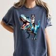 Boston Terrier Riding T-Rex Dinosaur Dog Lover Women's Comfort Colors T-Shirt Denim