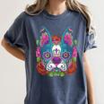 Boston Terrier Sugar Skull Dog Day Of The Dead Women's Comfort Colors T-Shirt Denim