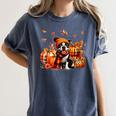 Boston Terrier Thanksgiving Leopard Pumpkins Fall Leaves Women's Comfort Colors T-Shirt Denim