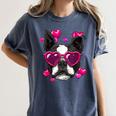 Boston Terrier Valentines Day Shirt Heart Dog Lover Women's Comfort Colors T-Shirt Denim