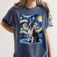 Boston Terrier Van Gogh Starry Night Women's Comfort Colors T-Shirt Denim