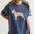 Boston Terrier Watercolor Flowers Women's Comfort Colors T-Shirt Denim