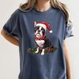 Cute Boston Terrier Dog Christmas Merry X-Mas Graphic Women's Comfort Colors T-Shirt Denim