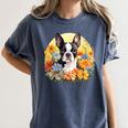 Cute Boston Terrier Spring Flower Garden Colorful Puppy Dog Women's Comfort Colors T-Shirt Denim