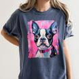Dog Pink Boston Terrier Women's Comfort Colors T-Shirt Denim