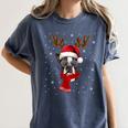 Family Matching Reindeer Xmas Boston Terrier Christmas Women's Comfort Colors T-Shirt Denim