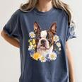 Floral Boston Terrier Women's Comfort Colors T-Shirt Denim