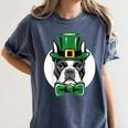 Green Boston Terrier Shamrock St Patricks Day Boston Terrier Women's Comfort Colors T-Shirt Denim