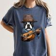 Guitar Shirt Boston Terrier Dog Playing Acoustic Guitar Women's Comfort Colors T-Shirt Denim