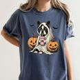 Halloween Boston Terrier Ghost Women's Comfort Colors T-Shirt Denim