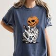 Halloween Skeleton Boston Terrier Women's Comfort Colors T-Shirt Denim