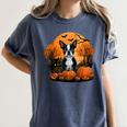 Pumpkin Boston Terrier Costume On Boston Terrier Halloween Women's Comfort Colors T-Shirt Denim