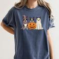 Spooky Ghost Boston Terrier Pumpkin Halloween Dog Lover Women's Comfort Colors T-Shirt Denim