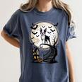 Spooky Halloween Moon Boston Terrier Boston Bull Bostie Women's Comfort Colors T-Shirt Denim