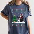 Ugly Christmas Tree Lights Xmas Santa Riding Boston Terrier Women's Comfort Colors T-Shirt Denim