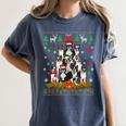 Ugly Sweater Christmas Tree Boston Terrier Dog Xmas Pajama Women's Comfort Colors T-Shirt Denim