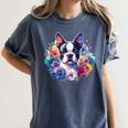 Watercolor Floral Boston Terrier Mama Dog Lover Mother's Day Women's Comfort Colors T-Shirt Denim
