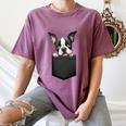 Boston Terrier Dog Puppy Dog In Pocket Cute Pet Lover Women's Comfort Colors T-Shirt Moss