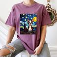 Boston Terrier Starry Night Van Gogh Art Women's Comfort Colors T-Shirt Moss