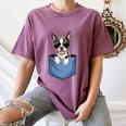 Cute Pocket Boston Terrier Lover Dog Mom Women's Comfort Colors T-Shirt Moss