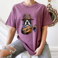 Guitar Shirt Boston Terrier Dog Playing Acoustic Guitar Women's Comfort Colors T-Shirt Moss