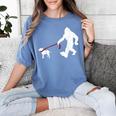 Bigfoot Walking With Bull Terrier Dog Women's Comfort Colors T-Shirt Blue Jean