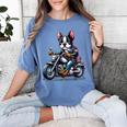 Biker Boston Terrier Dog Riding Motorbike Women's Comfort Colors T-Shirt Blue Jean