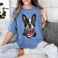 Boston Terrier American Flag Women's Comfort Colors T-Shirt Blue Jean