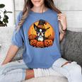 Boston Terrier Bostie Dog Breed Pet Halloween Pumpkins Women's Comfort Colors T-Shirt Blue Jean