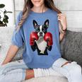 Boston Terrier Boxing Women's Comfort Colors T-Shirt Blue Jean