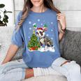 Boston Terrier Christmas Tree Lights Santa Hat Women's Comfort Colors T-Shirt Blue Jean