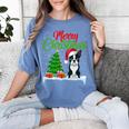 Boston Terrier Christmas Tree Lights Xmas Dog Lover Women's Comfort Colors T-Shirt Blue Jean