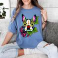 Boston Terrier In Day Of The Dead Sugar Skull Dog Women's Comfort Colors T-Shirt Blue Jean