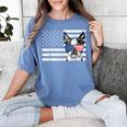 Boston Terrier Dog 4th Of July US American Flag Patriotic Women's Comfort Colors T-Shirt Blue Jean