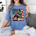 Boston Terrier Dog 4th Of July USA American Flag Patriotic Women's Comfort Colors T-Shirt Blue Jean