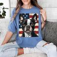 Boston Terrier Dog American Flag 4th Of July Patriotic Puppy Women's Comfort Colors T-Shirt Blue Jean