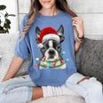 Boston Terrier Dog Santa Christmas Tree Lights Xmas Women's Comfort Colors T-Shirt Blue Jean