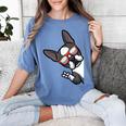 Boston Terrier Dog From Side Boston Bull Women's Comfort Colors T-Shirt Blue Jean